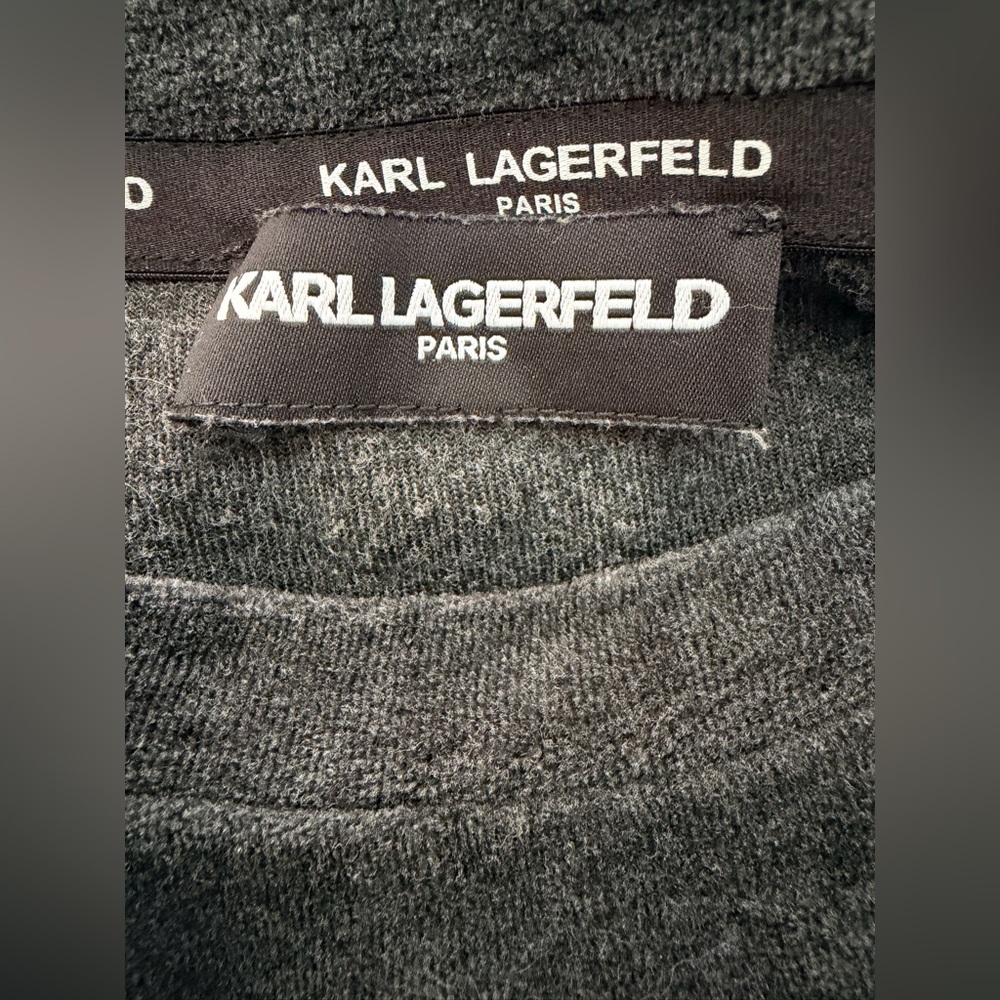 Karl Lagerfeld Charcoal Velour Sweatshirt with Ribbon Accents - Picture 4 of 5